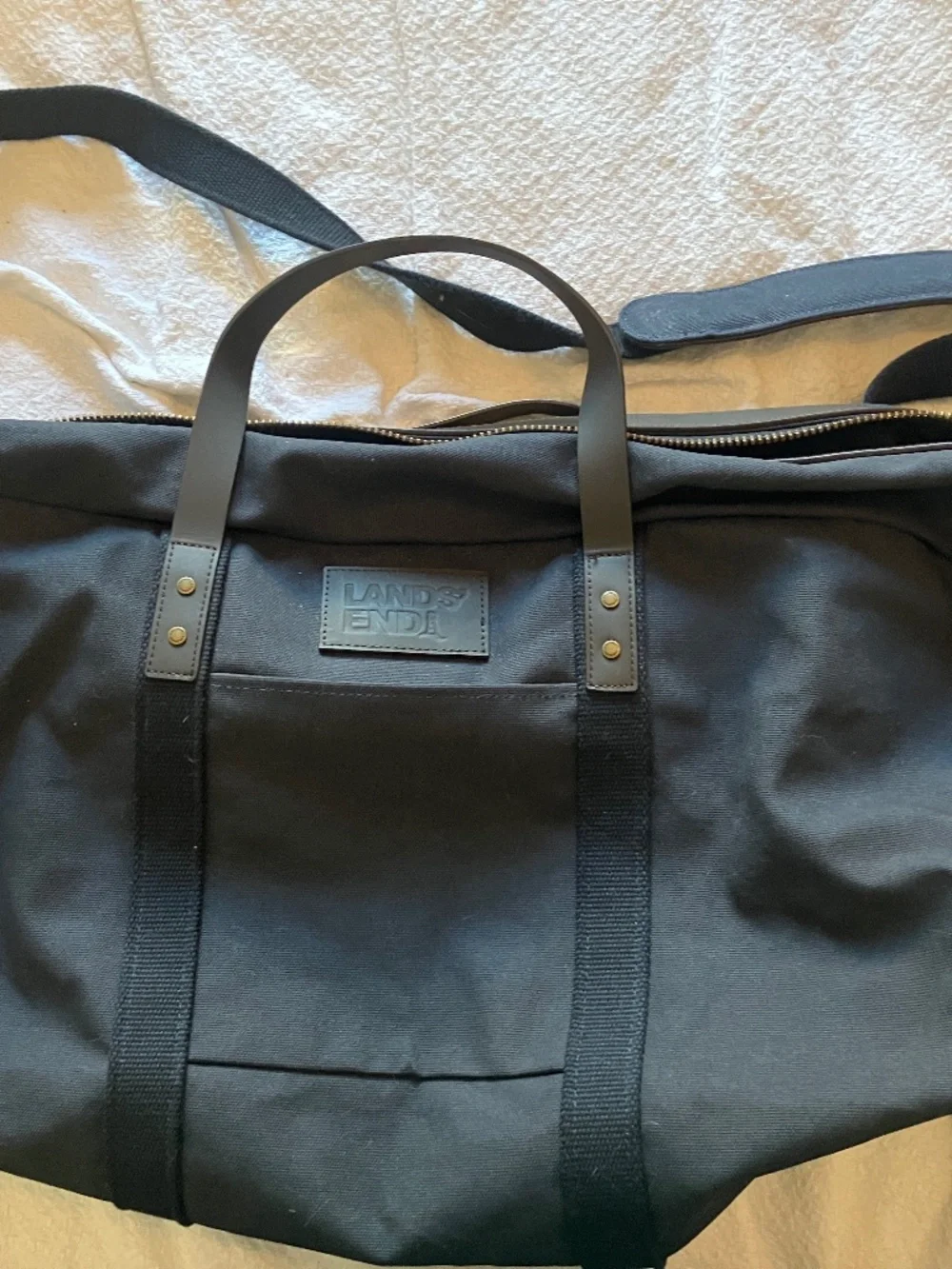 Lands End canvas and leather duffle